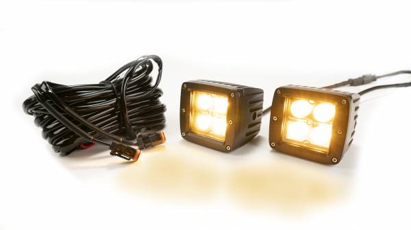 Amber/White 2-Inch Chrome Square Cube Cree Led Lights w/Harness - Click Image to Close